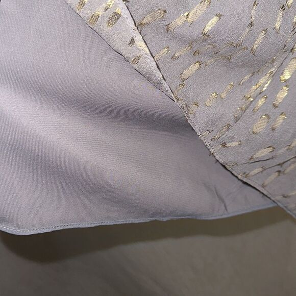 MESOP 12 Gray Gold Metallic Pleated Drop Waist V-Neck Sleeveless Tie Waist Dress - Picture 8 of 14